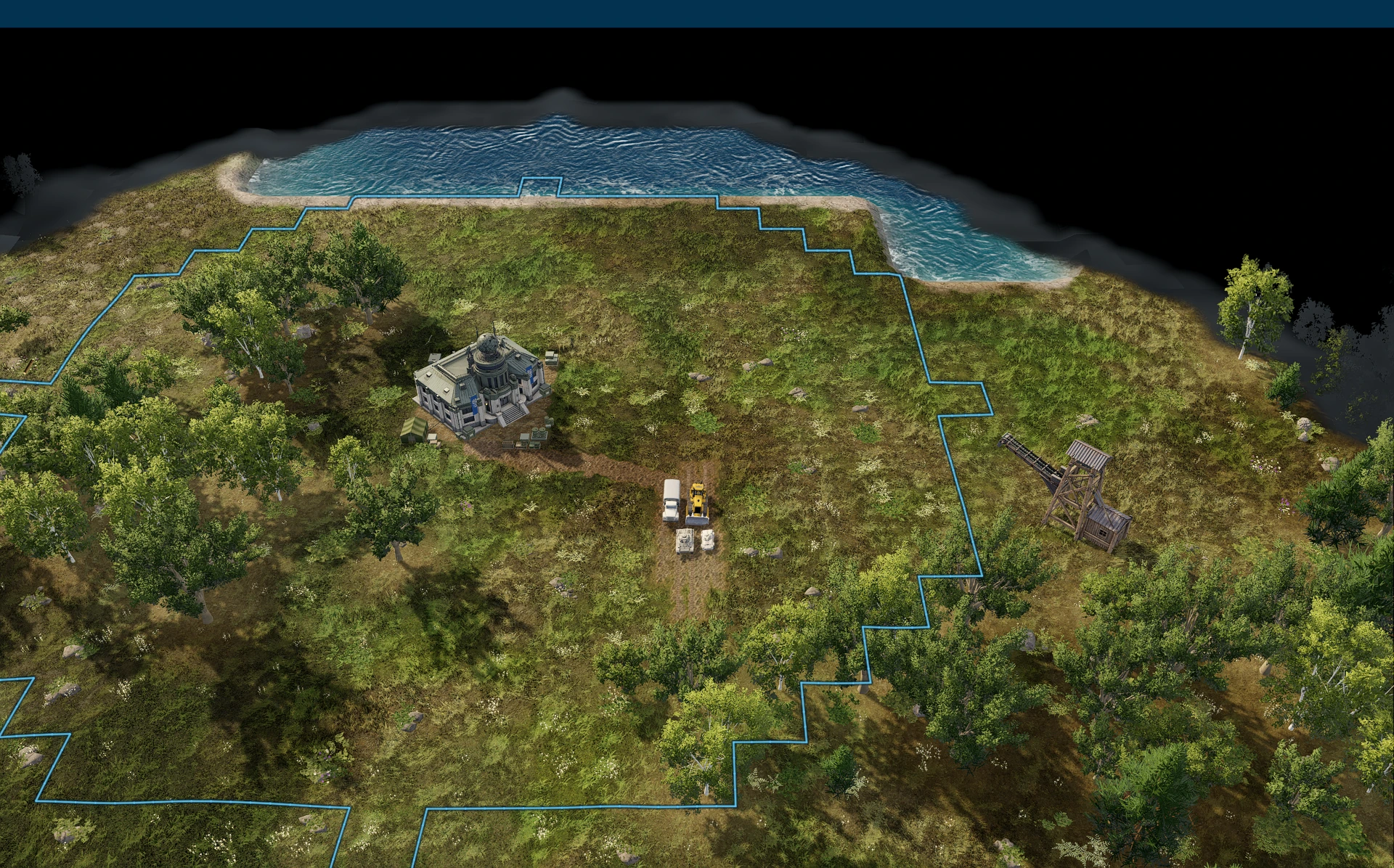Temperate terrain rendered by the game: grassy hills and mixed woodland